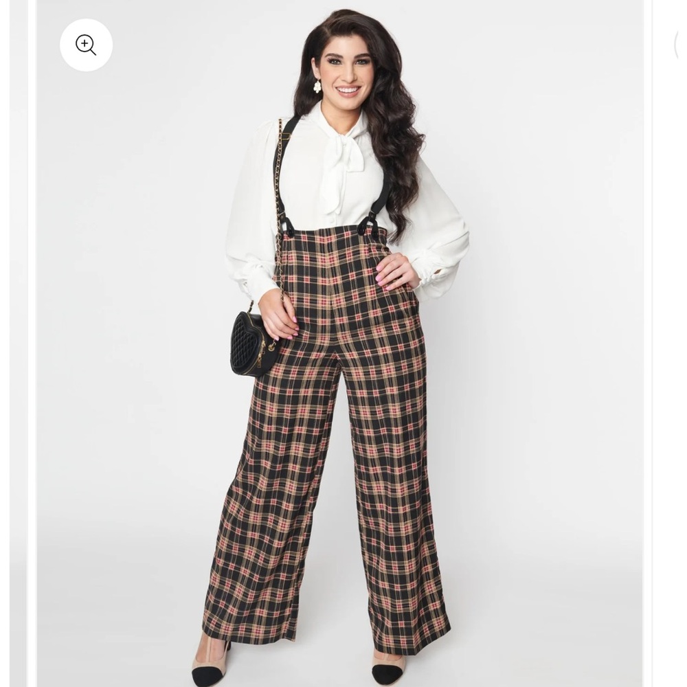 Unique Vintage plaid pants with suspenders